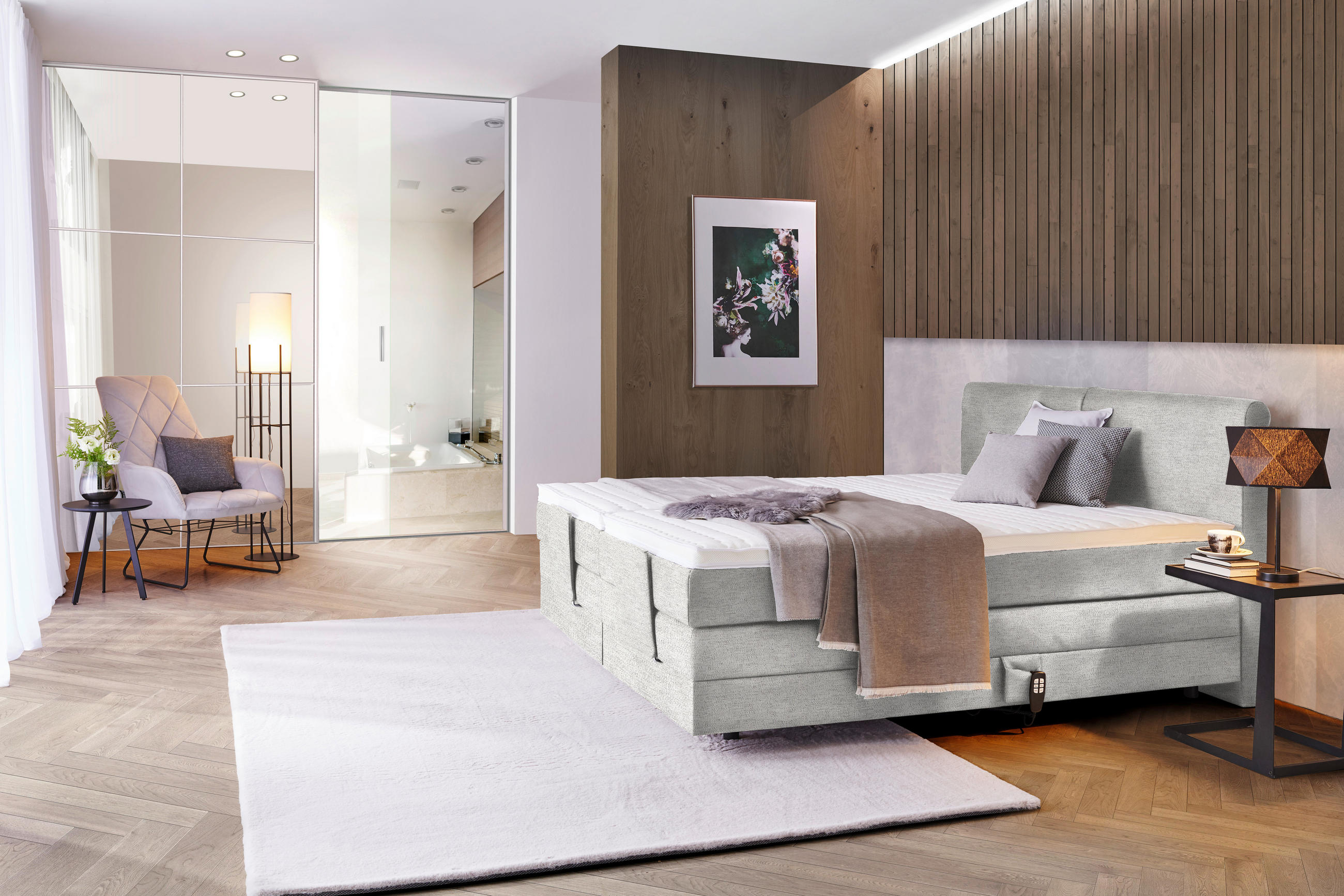 BOXSPRINGBETT 160/200 cm  in Hellgrau  - Hellgrau/Schwarz, Design, Kunststoff/Textil (160/200cm) - Hom`in