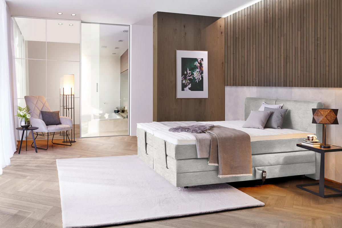BOXSPRINGBETT 160/200 cm  in Hellgrau  - Hellgrau/Schwarz, Design, Kunststoff/Textil (160/200cm) - Hom`in