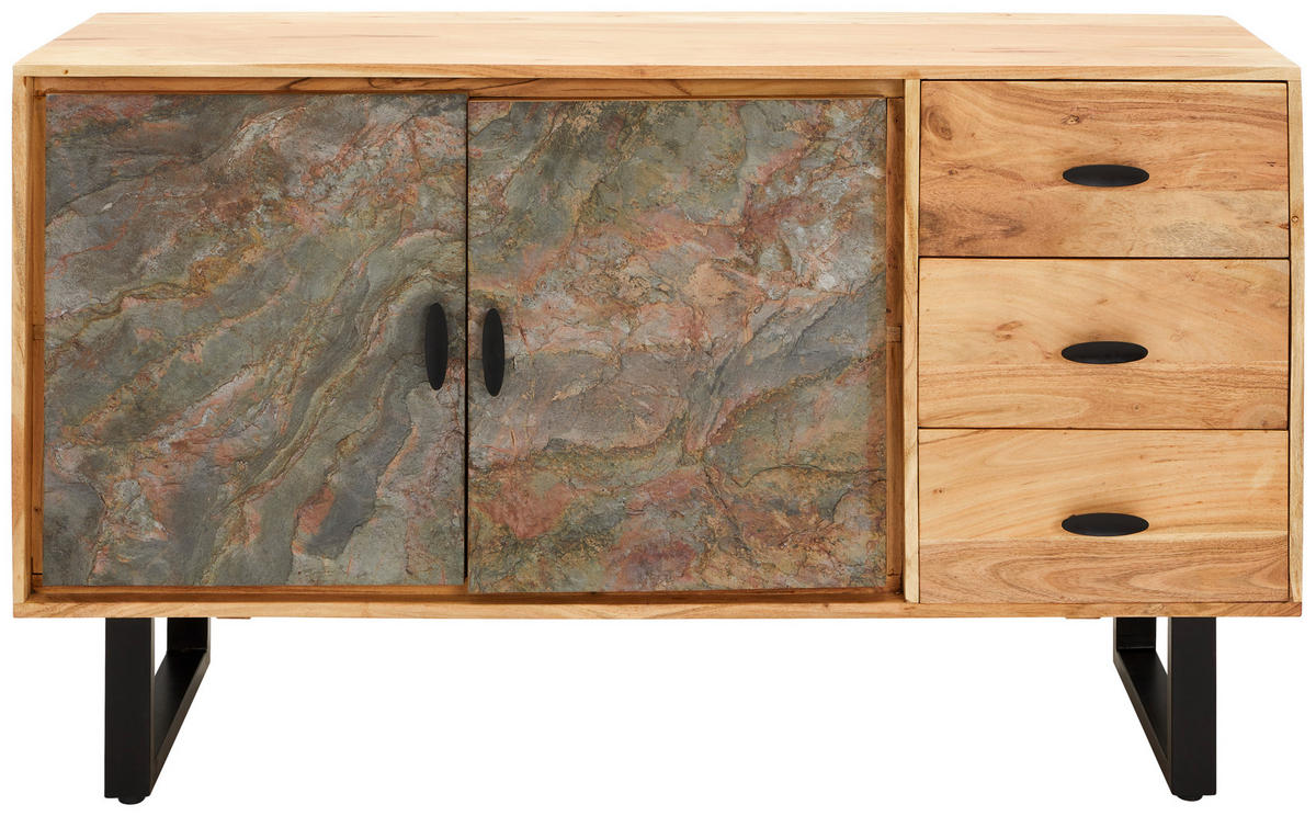 Tallinn Sideboard Bissau  in 140/80/40 cm  - Goldfarben/Naturfarben, Natur, Holz/Metall (140/80/40cm) - Livetastic