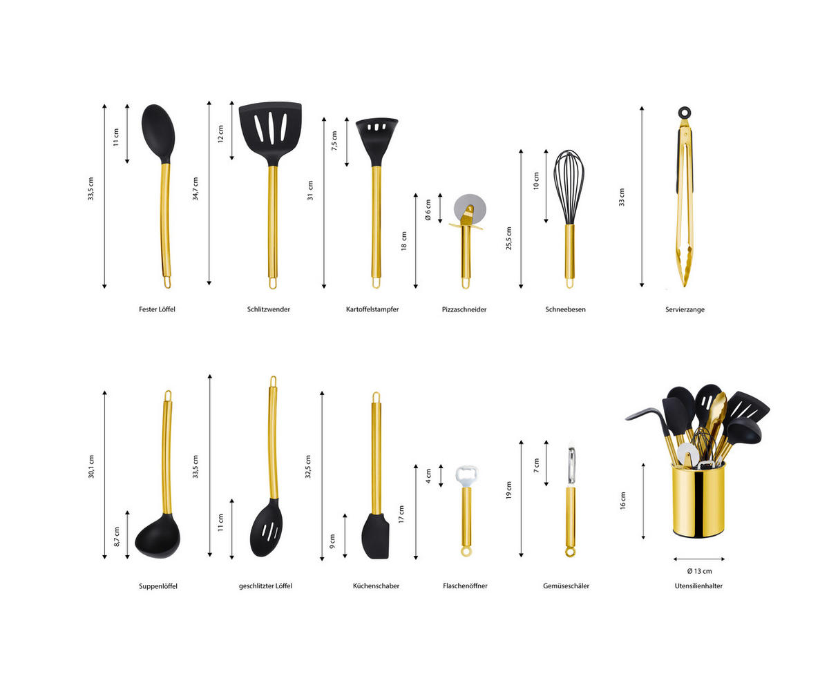 KÜCHENHELFERSET  - Goldfarben/Schwarz, Basics, Kunststoff/Metall (13cm) - Echtwerk