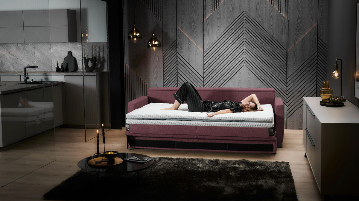 SCHLAFSOFA  in Flachgewebe Weinrot  - Weinrot/Schwarz, KONVENTIONELL, Textil/Metall (232/77/116cm) - Dieter Knoll