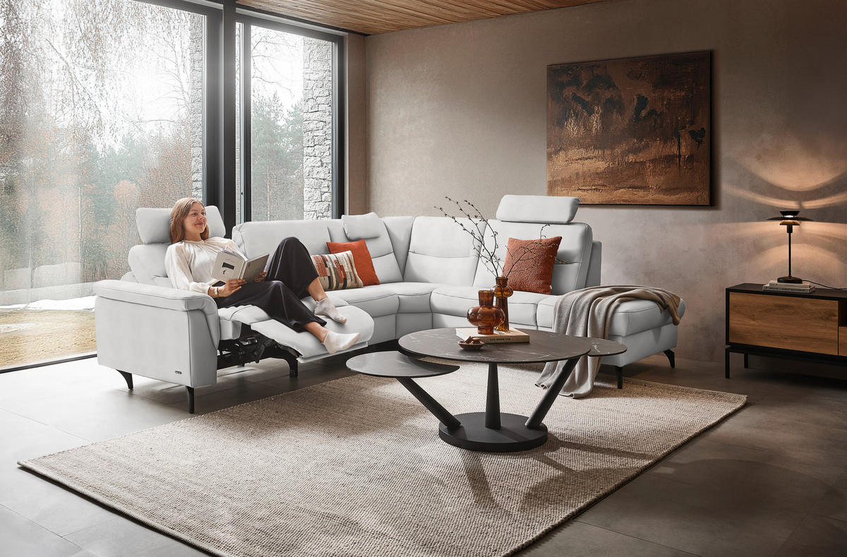 ECKSOFA in Echtleder Weiß  280/249 cm  - Anthrazit/Weiß, Design, Leder/Metall (280/249cm) - Himolla Komfortklass