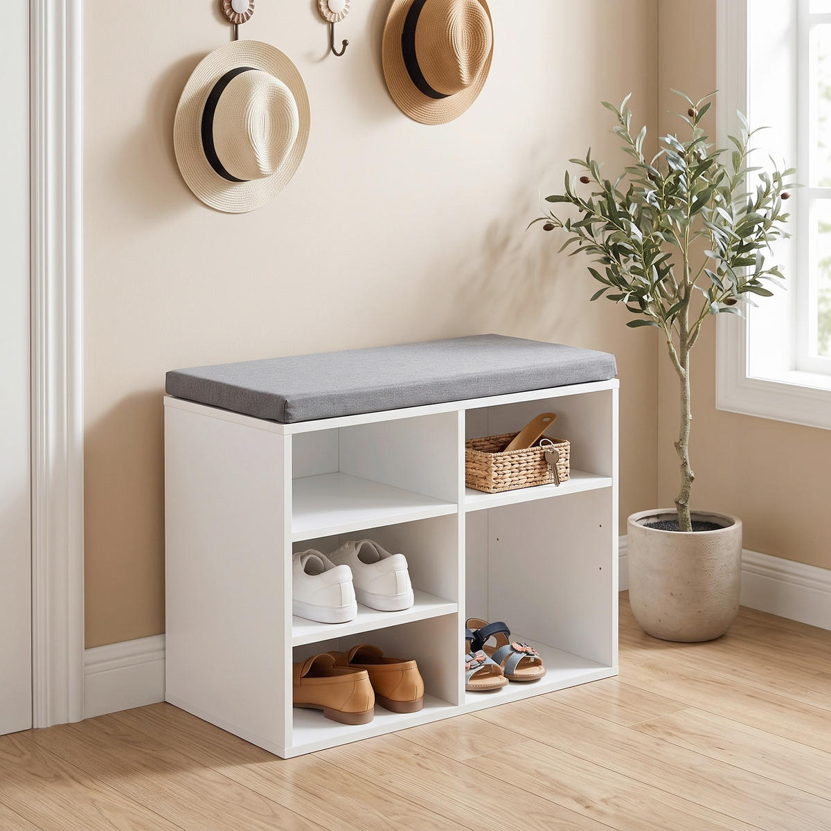 SCHUHREGAL Grau, Weiß  - Weiß/Grau, Design, Holzwerkstoff/Textil (51.5/48/29.5cm) - Kesper