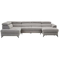 WOHNLANDSCHAFT Hellgrau Struktur  - Hellgrau/Schwarz, Design, Textil/Metall (203/327/177cm) - Stylife