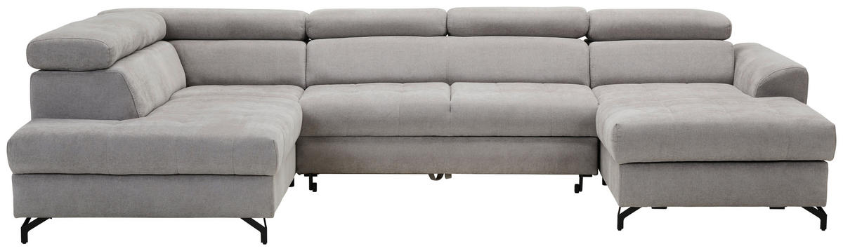 WOHNLANDSCHAFT Hellgrau Struktur  - Hellgrau/Schwarz, Design, Textil/Metall (203/327/177cm) - Stylife