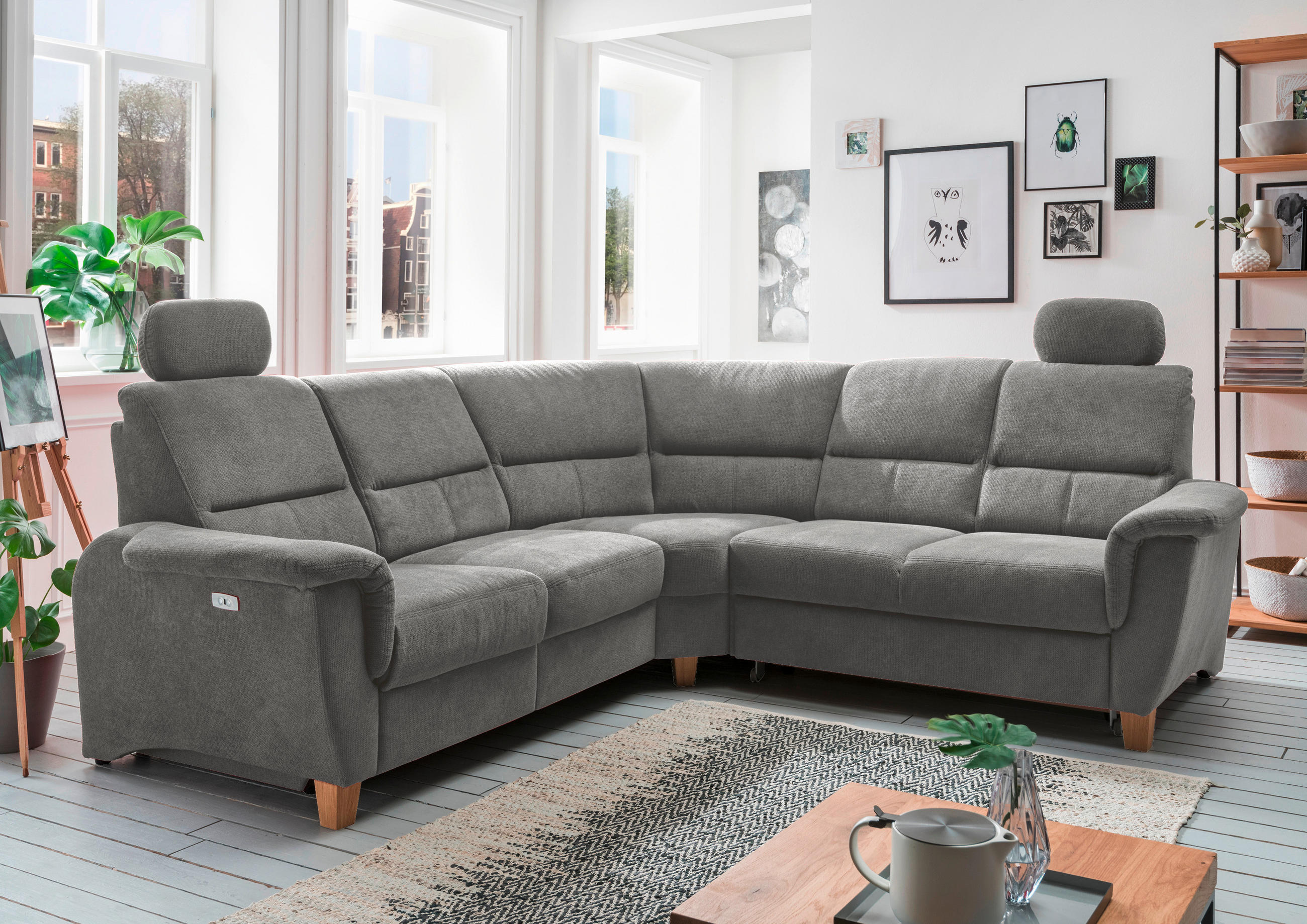 ECKSOFA Struktur Dunkelgrau  - Wildeiche/Dunkelgrau, Konventionell, Holz/Textil (241/238cm) - Livetastic