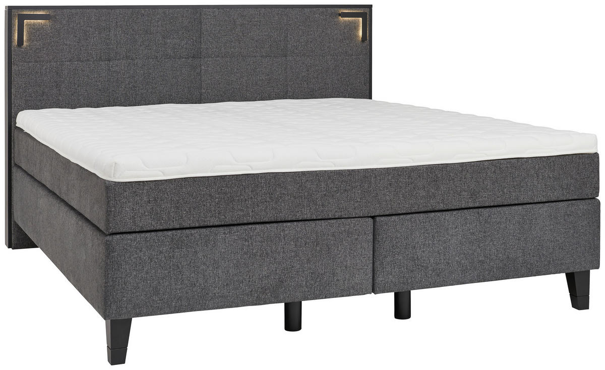 BOXSPRINGBETT 180/200 cm  in Anthrazit  - Anthrazit/Schwarz, Design, Holz/Textil (180/200cm) - Hom`in