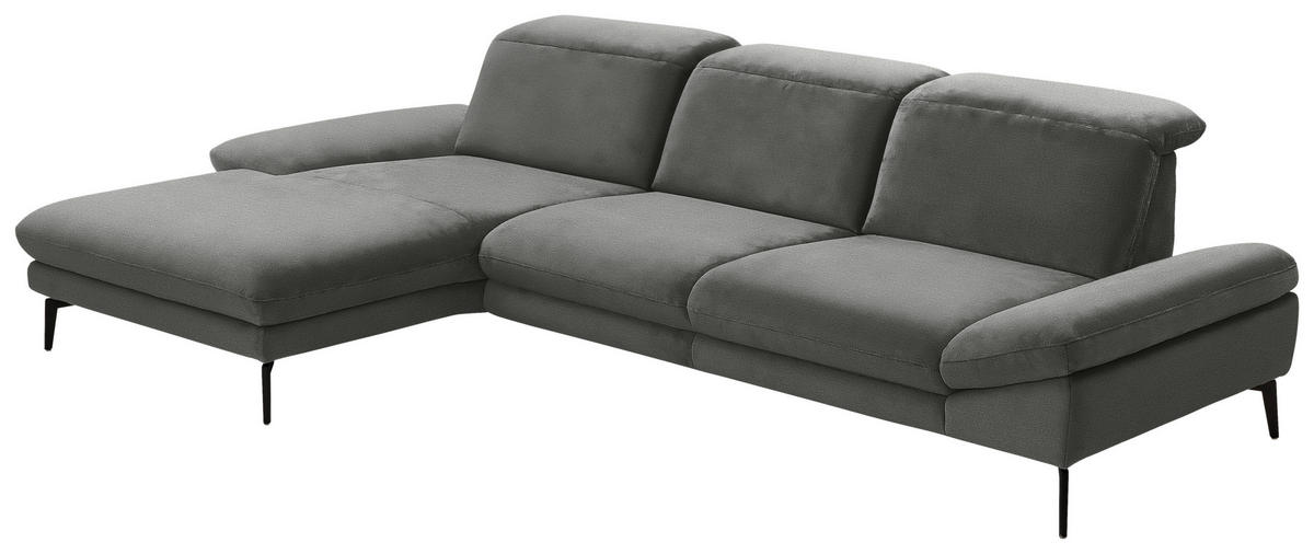 ECKSOFA in Chenille Grau  - Schwarz/Grau, Design, Textil/Metall (188/319cm) - Beldomo System