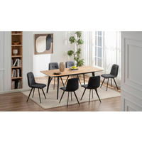 TISCHGRUPPE Holz, Metall, Textil, Holzwerkstoff Schwarz, Eichefarben  - Eichefarben/Schwarz, Basics, Holz/Holzwerkstoff (46/160-200/89/76/55/90cm) - Livetastic