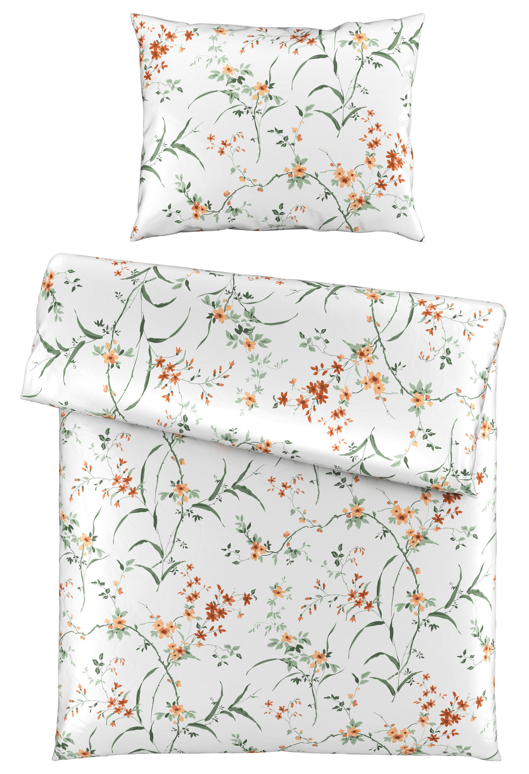 POSTELJINA FLOWERS 140/200 cm saten braon, zelena  - zelena/braon, Konvencionalno, tekstil (140/200cm) - Esposa