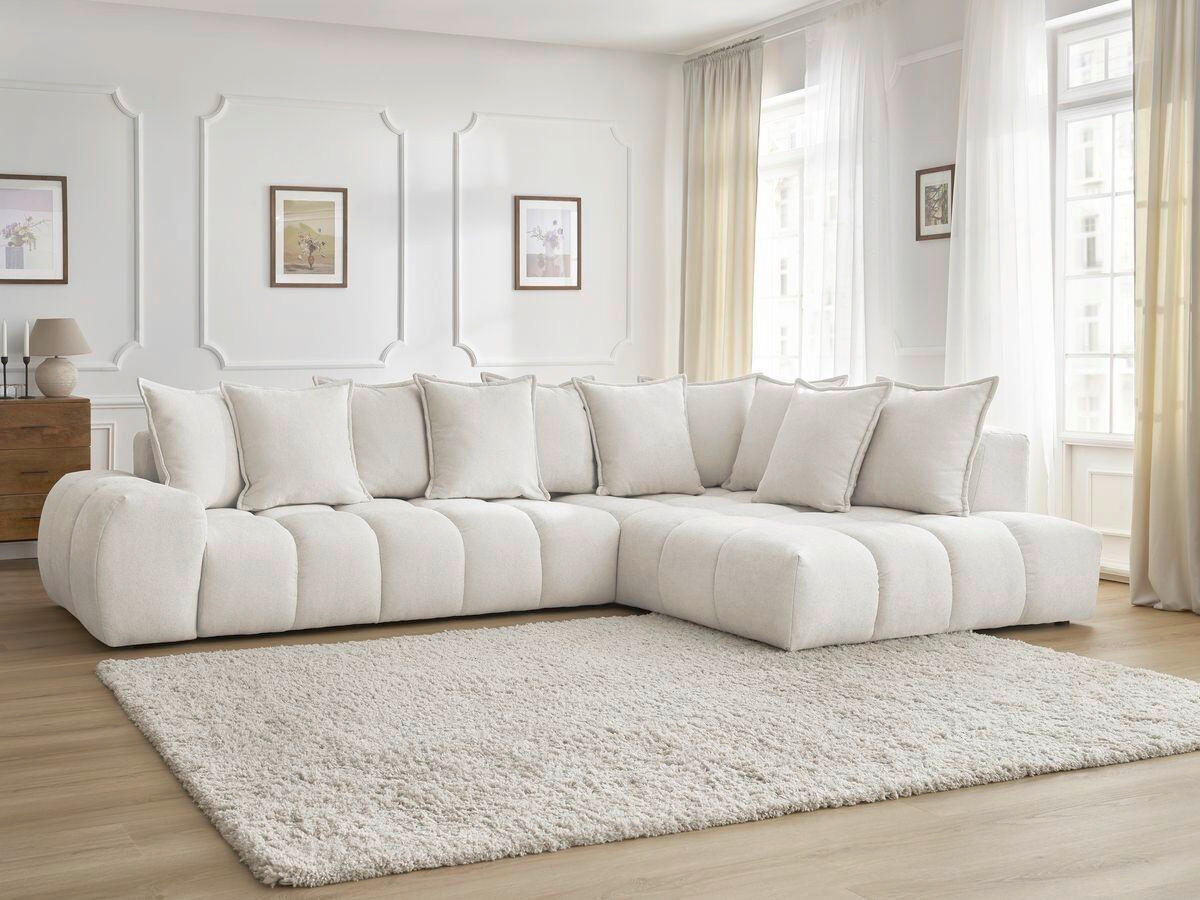 ECKSOFA Ottomane rechts  EVEREST Weiß Struktur  - Schwarz/Weiß, MODERN, Kunststoff/Textil (352/210cm) - Livetastic