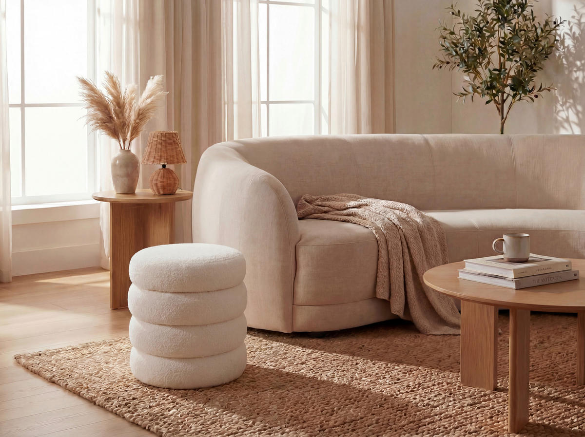 HOCKER Textil Creme  - Creme, Design, Textil (40/45/40cm) - Livetastic