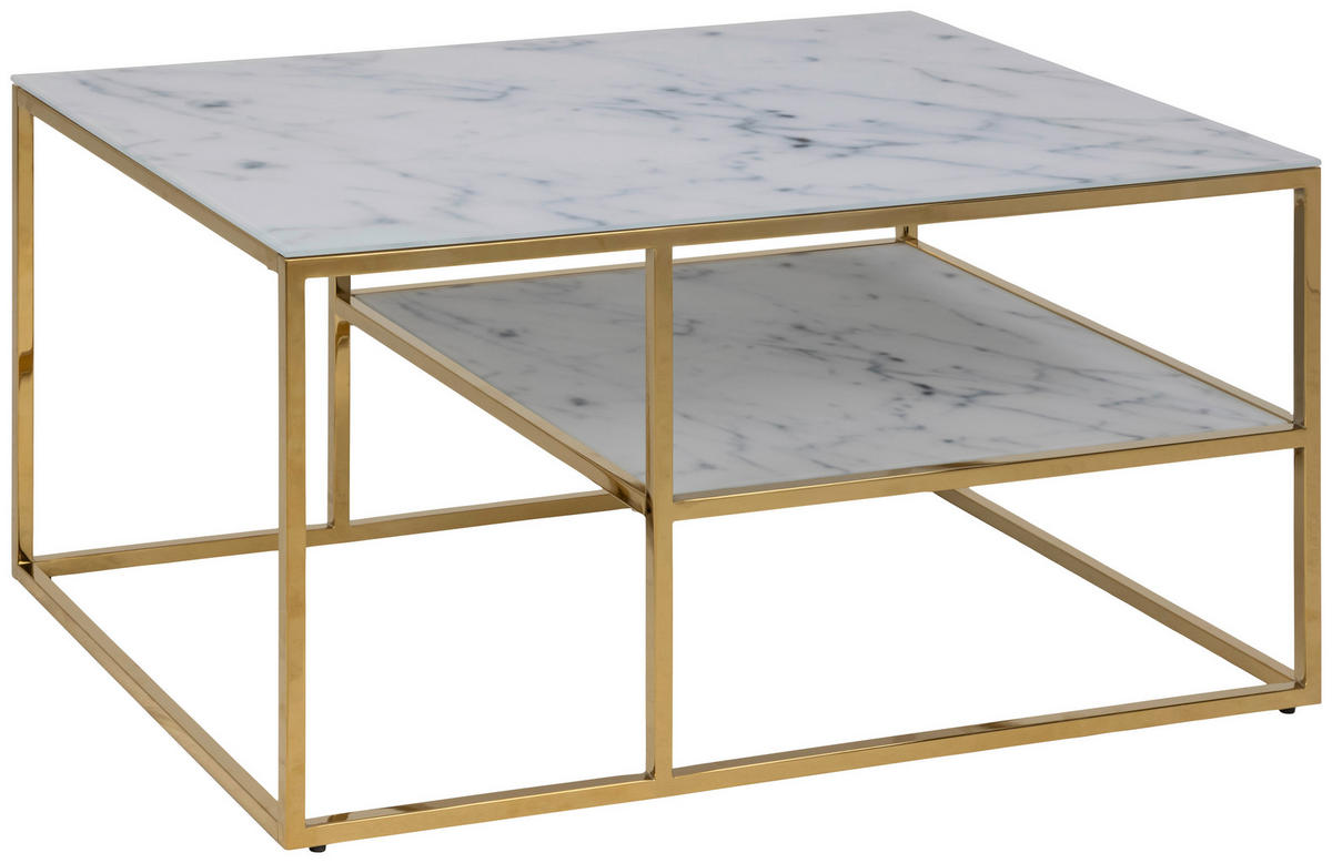 COUCHTISCH in Metall, Glas 90/60/45 cm  - Goldfarben/Weiß, Trend, Glas/Metall (90/60/45cm) - MID.YOU