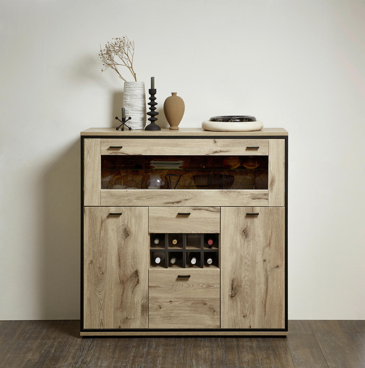 HIGHBOARD  in 125/125/40 cm  - Eichefarben/Schwarz, Konventionell, Glas/Holzwerkstoff (125/125/40cm) - Livetastic