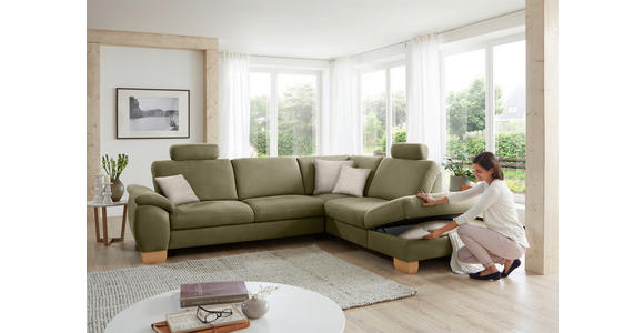 ECKSOFA in Mikrofaser Hellgrün  - Wildeiche/Beige, Natur, Holz/Textil (286/236cm) - Voleo