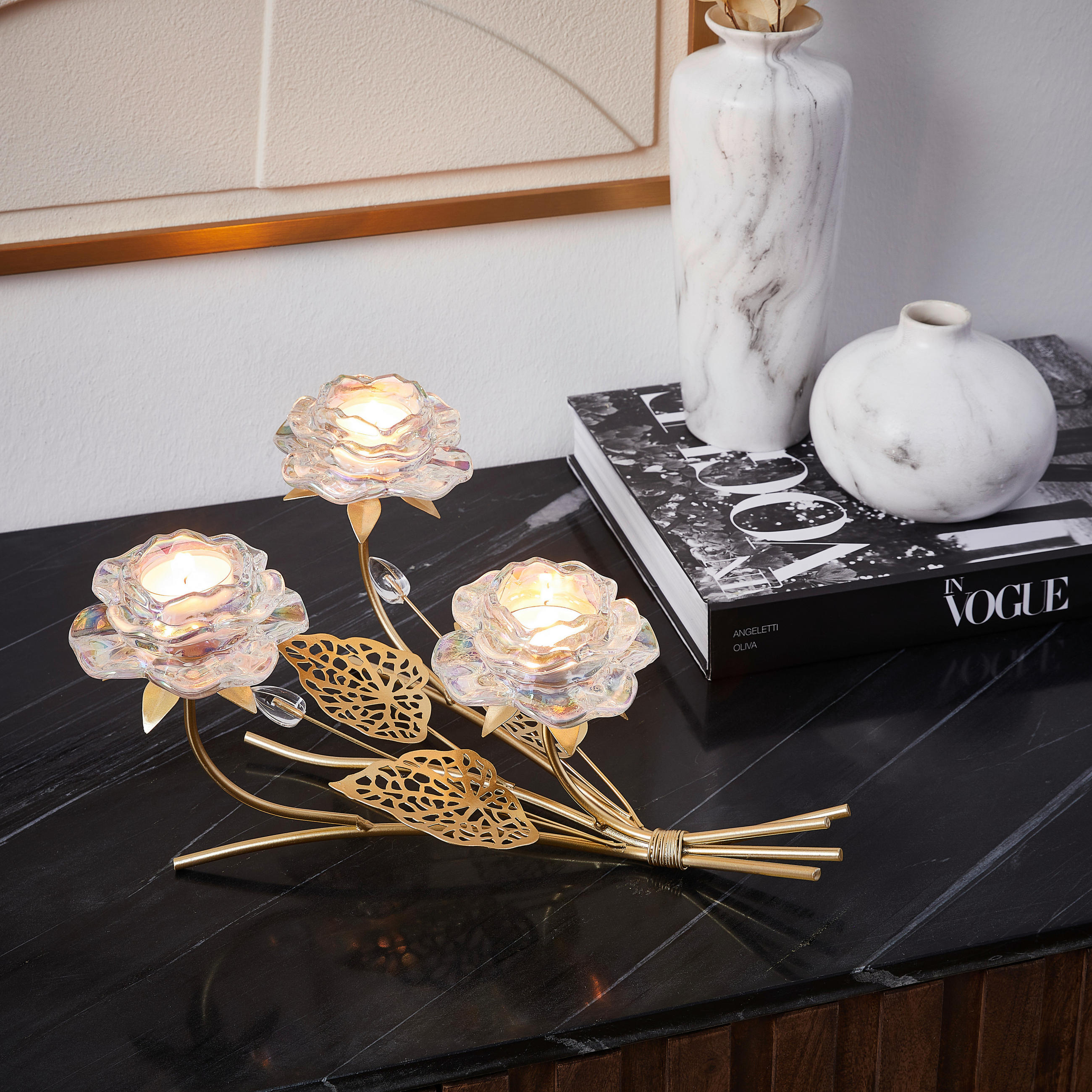 TEELICHTHALTER  - Klar/Goldfarben, LIFESTYLE, Glas/Metall (30/25/15,5cm) - Ambia Home