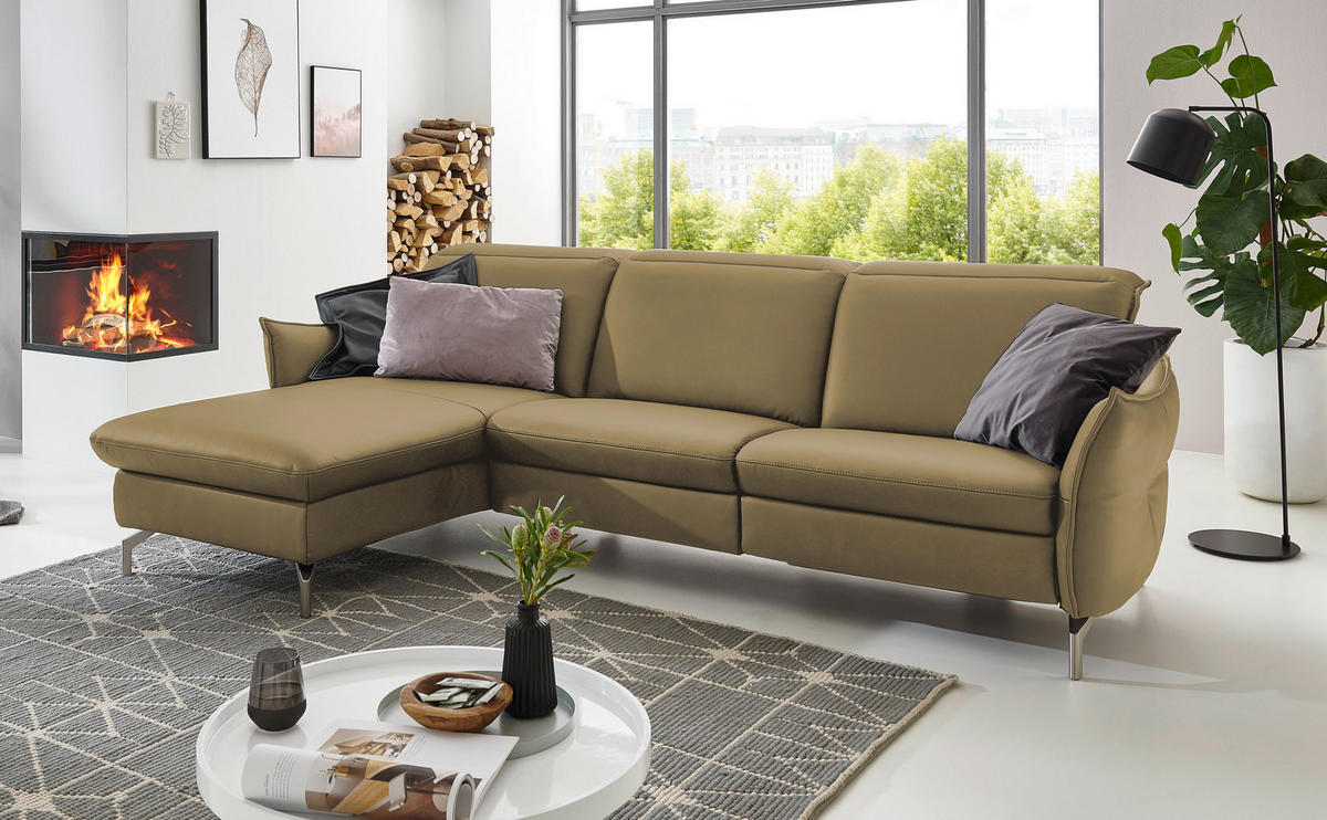 ECKSOFA in Lederlook (vegan) Olivgrün  - Olivgrün/Nickelfarben, Modern, Textil/Metall (179/233cm) - Livetastic