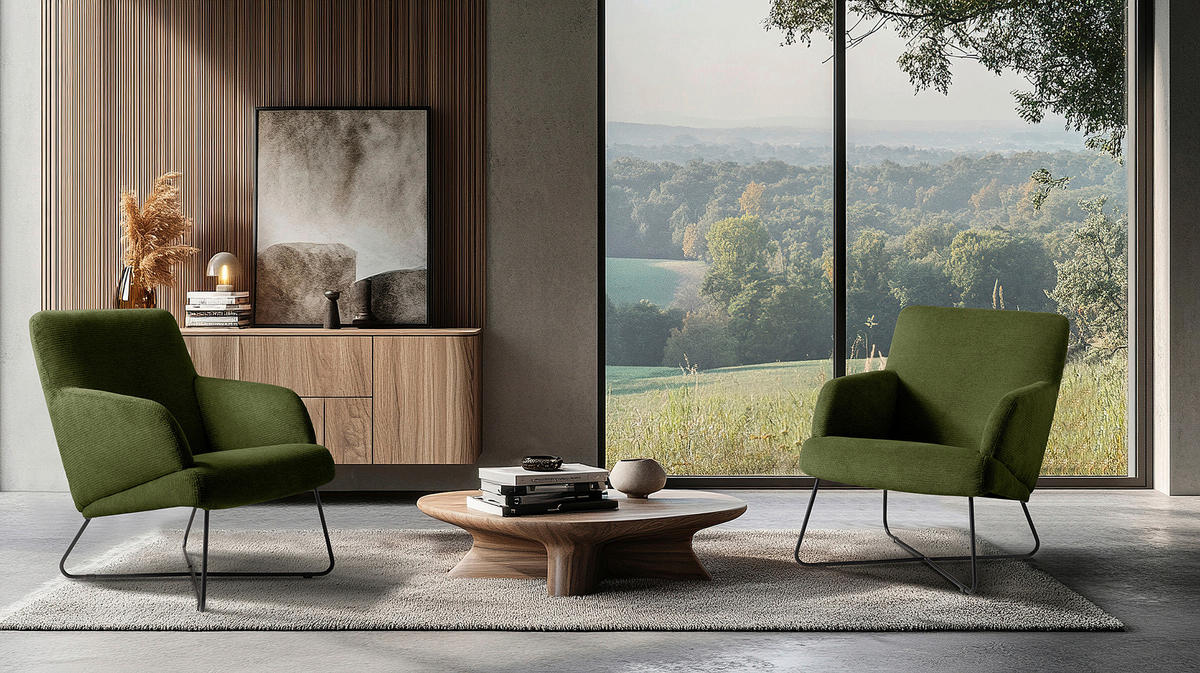 SESSELSET in Chenille Grün  - Schwarz/Weiß, Design, Textil/Metall (67/87/74cm) - Livetastic