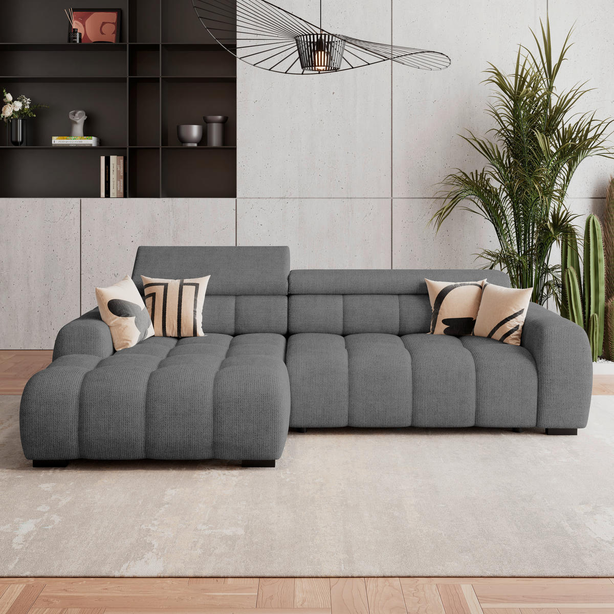 ECKSOFA Anthrazit Webstoff  - Anthrazit/Schwarz, Trend, Kunststoff/Textil (168/285cm) - Livetastic