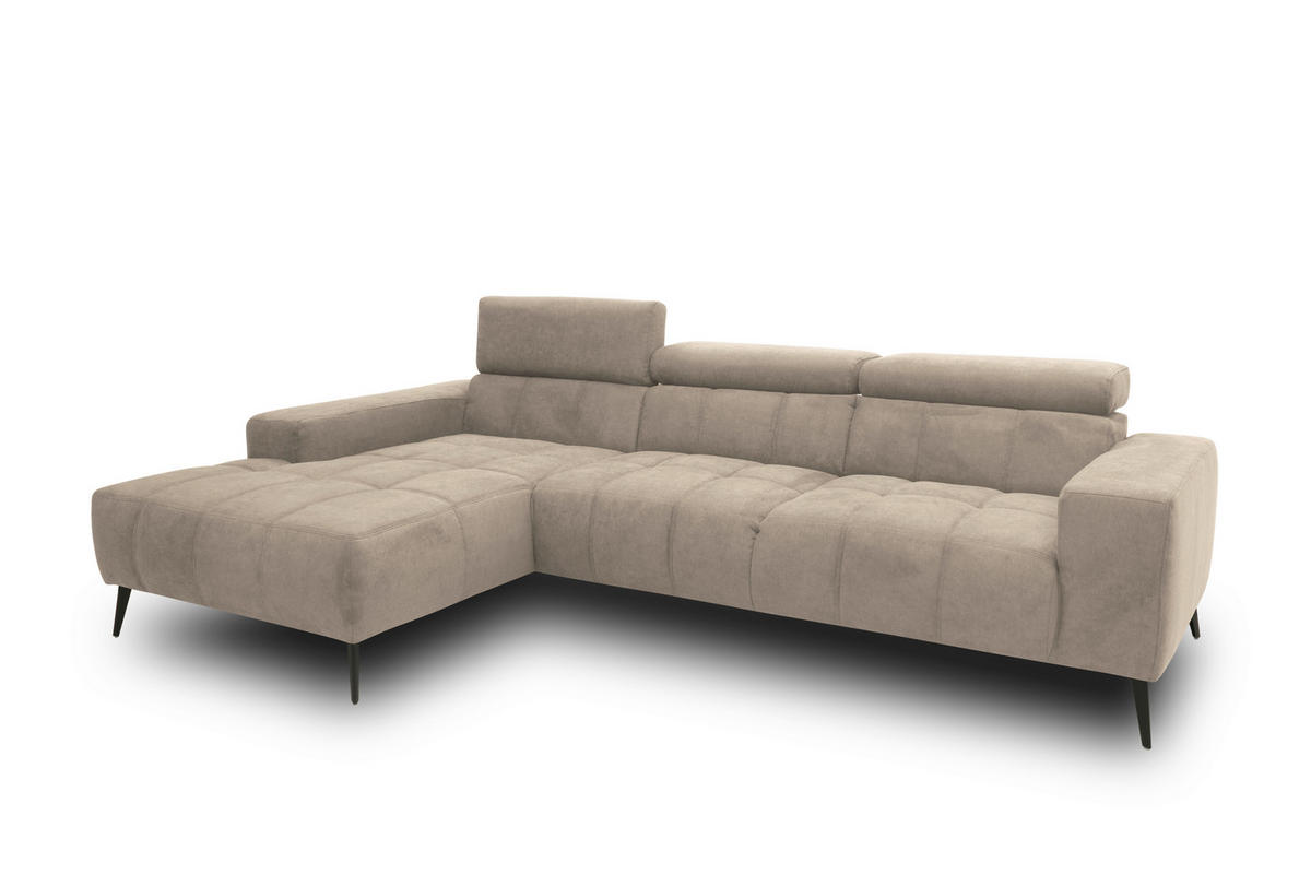 ECKSOFA TRENTO Taupe Mikrofaser Rücken echt, Kopfteilverstellung  - Taupe/Schwarz, MODERN, Textil/Metall (175/287cm) - MID.YOU