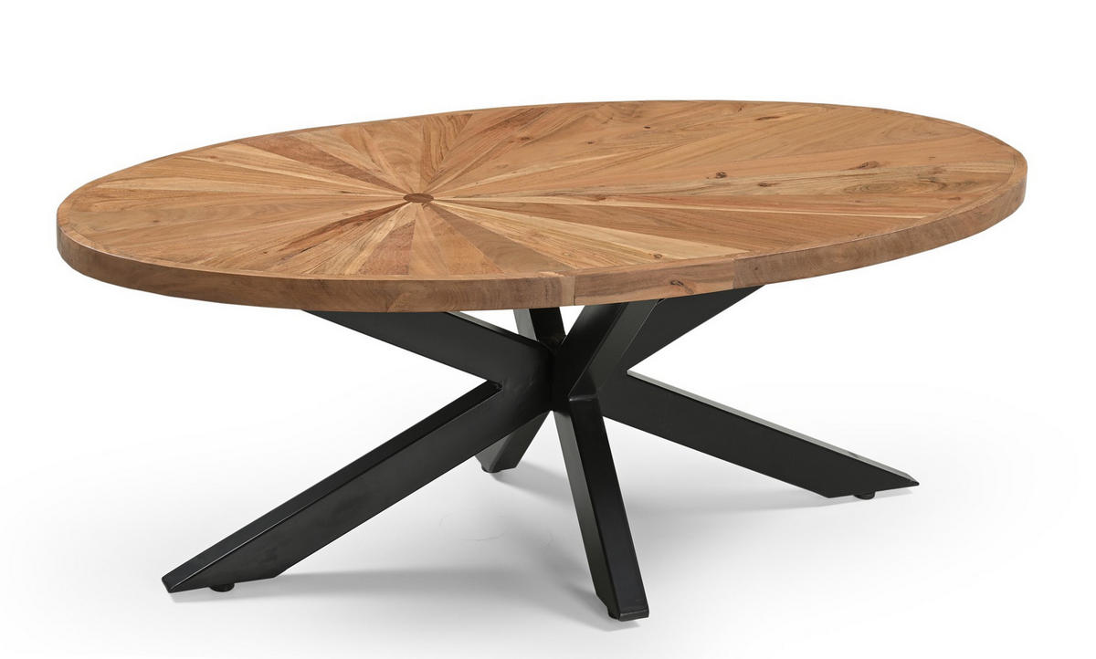 COUCHTISCH 120/60/46 cm Akazie vollmassiv oval Naturfarben  - Schwarz/Naturfarben, Design, Holz/Metall (120/60/46cm) - Livetastic