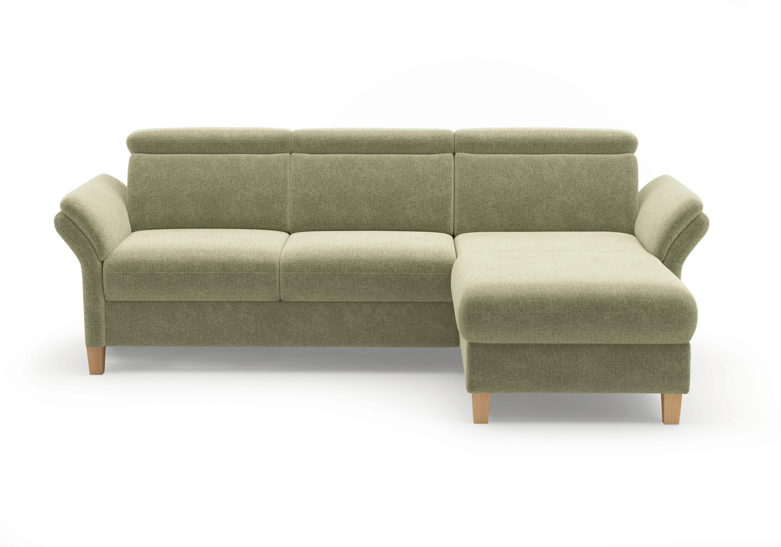 ECKSOFA GLENDALE E Hellgrün Flachgewebe  - Eichefarben/Hellgrün, KONVENTIONELL, Holz/Textil (253/166cm) - Sit & More