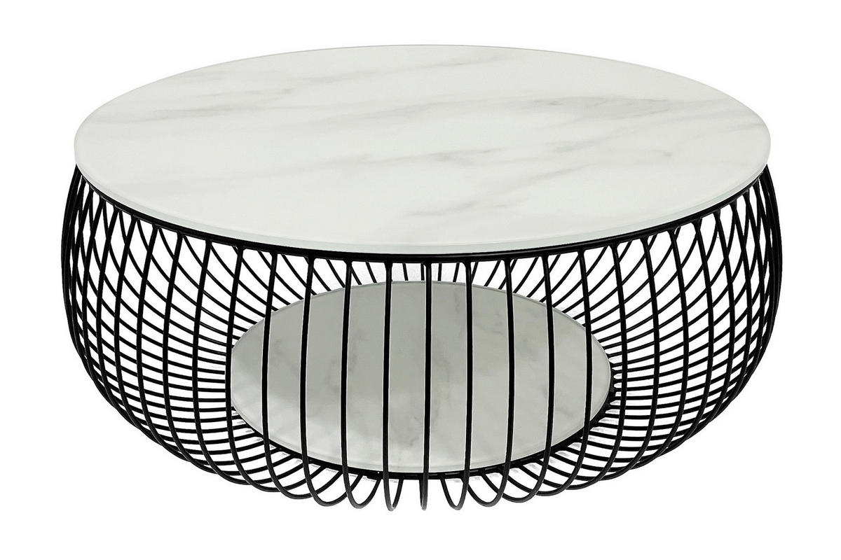 COUCHTISCH in Metall, Glas 86/86/35 cm  - Schwarz/Weiß, Design, Glas/Metall (86/86/35cm) - Livetastic