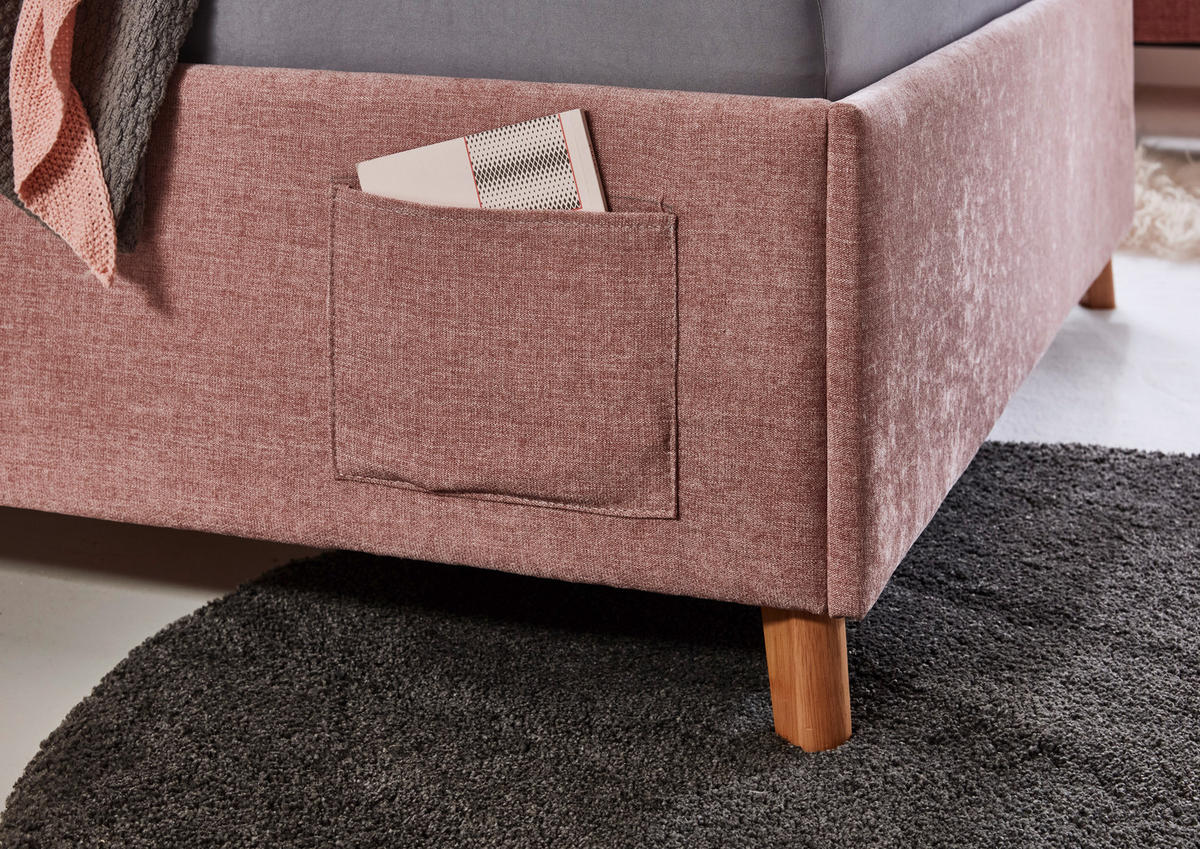 POLSTERBETT 140/200 cm  in Rosa  - Eichefarben/Rosa, KONVENTIONELL, Holz/Textil (140/200cm) - Stylife