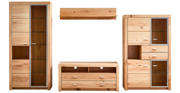 WOHNWAND  in Buchefarben  322/196/50 cm  - Buchefarben/Alufarben, KONVENTIONELL, Glas/Holz (322/196/50cm) - Cantus