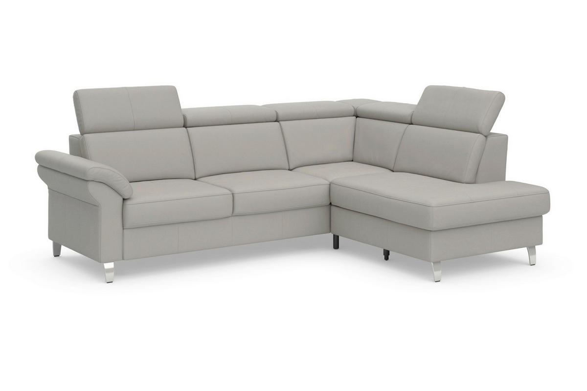 ECKSOFA 245/194 cm ARNGAST E in Echtleder Hellgrau Kopfteilverstellung  245/194 cm  - Chromfarben/Hellgrau, Basics, Leder/Textil (245/194cm) - Sit & More