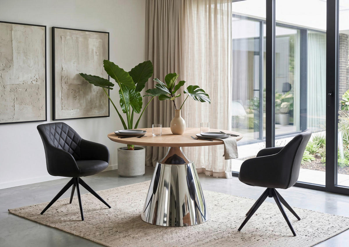 ESSTISCH 120/120/75 cm teilmassiv  Holz, Metall Variantenauswahl rund Eichefarben  - Edelstahlfarben/Eichefarben, Design, Holz/Metall (120/120/75cm) - Novel