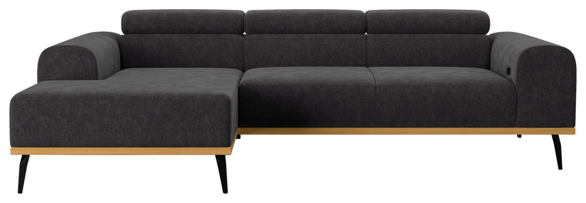 ECKSOFA Schwarz Mikrofaser  - Schwarz, KONVENTIONELL, Textil/Metall (157/244cm) - Cotta