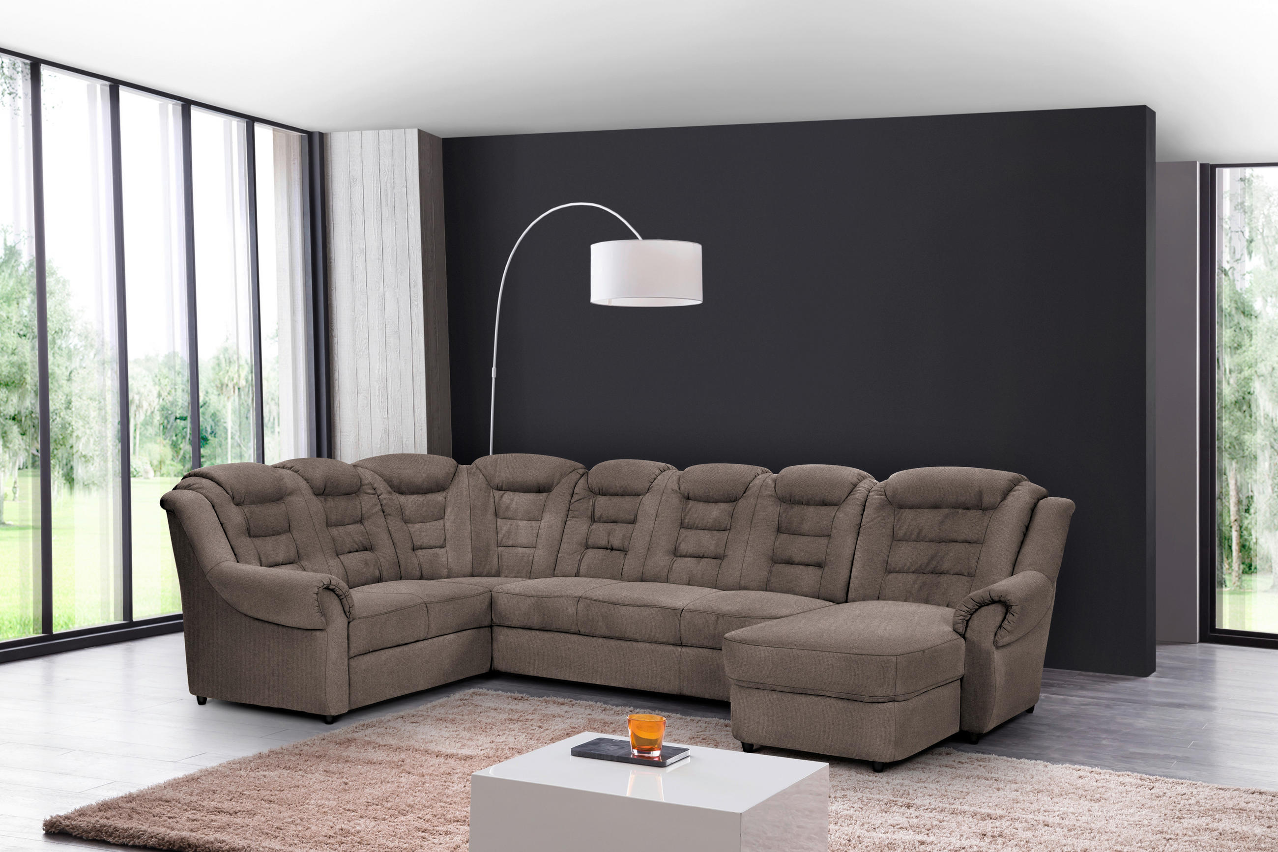 WOHNLANDSCHAFT Taupe Chenille  - Taupe/Schwarz, KONVENTIONELL, Kunststoff/Textil (216/333/165cm) - Livetastic