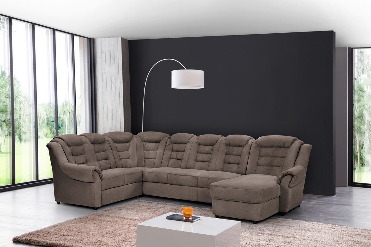 WOHNLANDSCHAFT in Chenille Taupe  - Taupe/Schwarz, Konventionell, Kunststoff/Textil (216/333/165cm) - Livetastic
