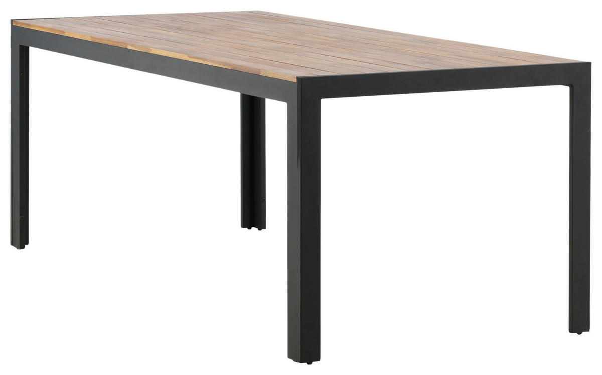 GARTENTISCH 205/90/75 cm Metall, Holz rechteckig  - Schwarz/Akaziefarben, KONVENTIONELL, Holz/Metall (205/90/75cm) - Gardenson