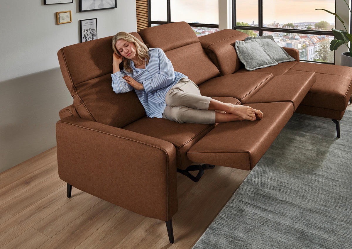 ECKSOFA  Echtleder Cognac  - Cognac/Schwarz, Design, Leder/Metall (323/179cm) - Dieter Knoll