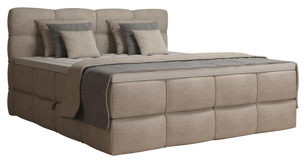 BOXSPRINGBETT 160/200 cm,  in Elfenbein, gepolstertes Kopfteil, Bettkasten, Topper, Matratzen, H3 + H3 = fest  - Elfenbein/Schwarz, Design, Kunststoff/Textil (160/200cm) - Chameo
