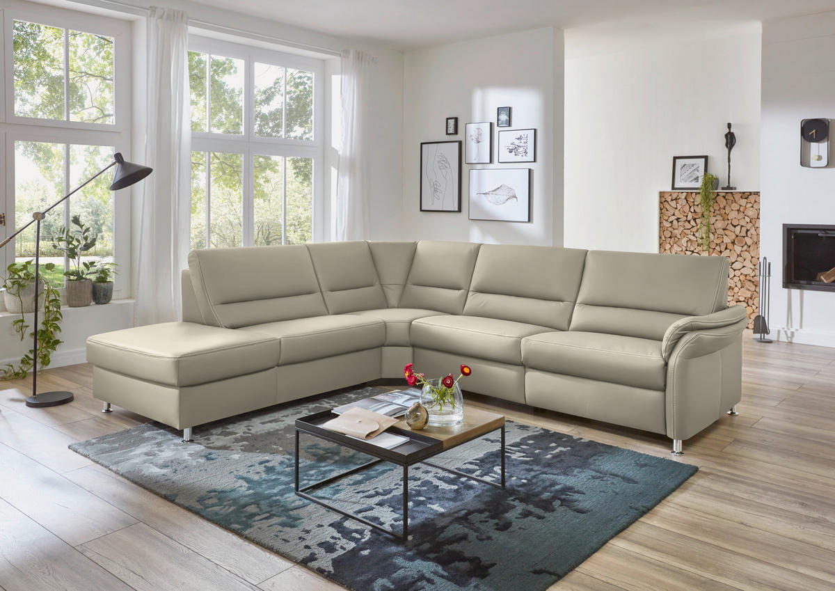 ECKSOFA in Echtleder Ecru  - Ecru/Beige, Design, Leder/Metall (249/288cm) - Beldomo Premium