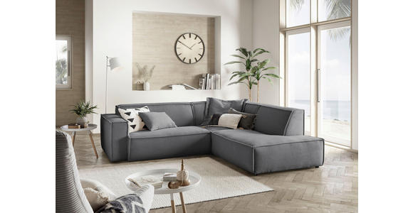 ECKSOFA in Cord Dunkelgrau  - Dunkelgrau/Schwarz, KONVENTIONELL, Kunststoff/Textil (254/224cm) - Hom`in