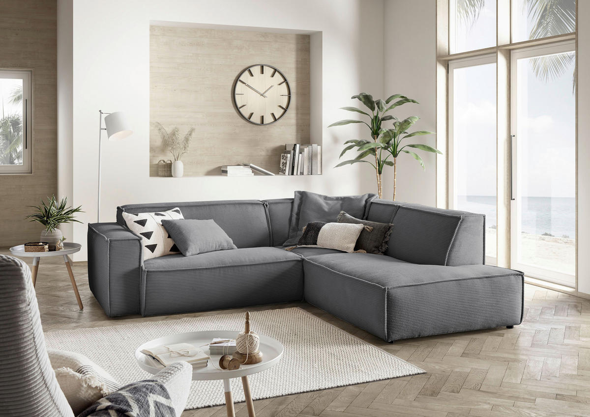 ECKSOFA in Cord Dunkelgrau  254/224 cm  - Dunkelgrau/Schwarz, KONVENTIONELL, Kunststoff/Textil (254/224cm) - Hom`in
