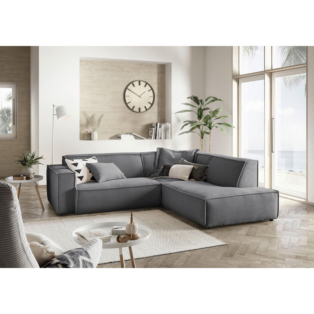 Thumbnail - Hom`in Ecksofa, Dunkelgrau, Textil, 4-Sitzer, Ottomane rechts, L-Form, 254x224 cm, Blauer Engel, Goldenes M, Oeko-Tex® S...