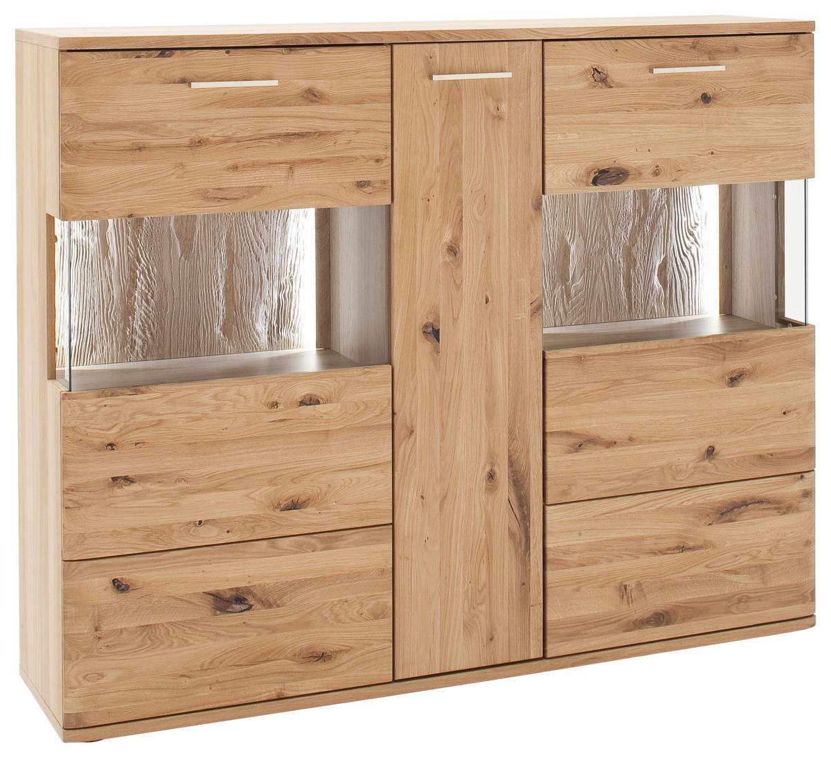 HIGHBOARD  in 150/121/37 cm  - Eichefarben/Schwarz, Design, Glas/Holz (150/121/37cm) - Livetastic