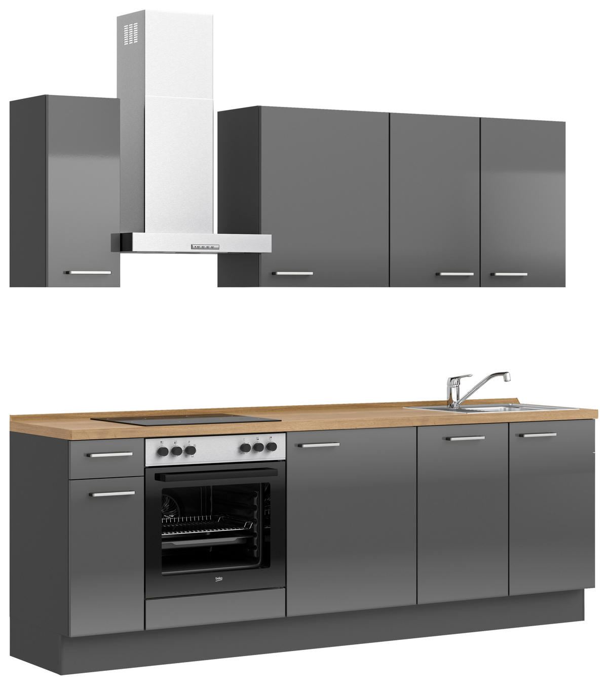 KÜCHENBLOCK Flash 240 cm  in Eichefarben, Schieferfarben  - Schieferfarben/Edelstahlfarben, MODERN, Holzwerkstoff/Metall (240cm) - Nobilia