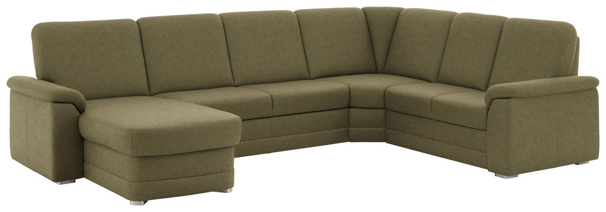 WOHNLANDSCHAFT  in Chenille Schilfgrün  - Schilfgrün/Alufarben, KONVENTIONELL, Holz/Textil (160/329/235cm) - Beldomo Comfort