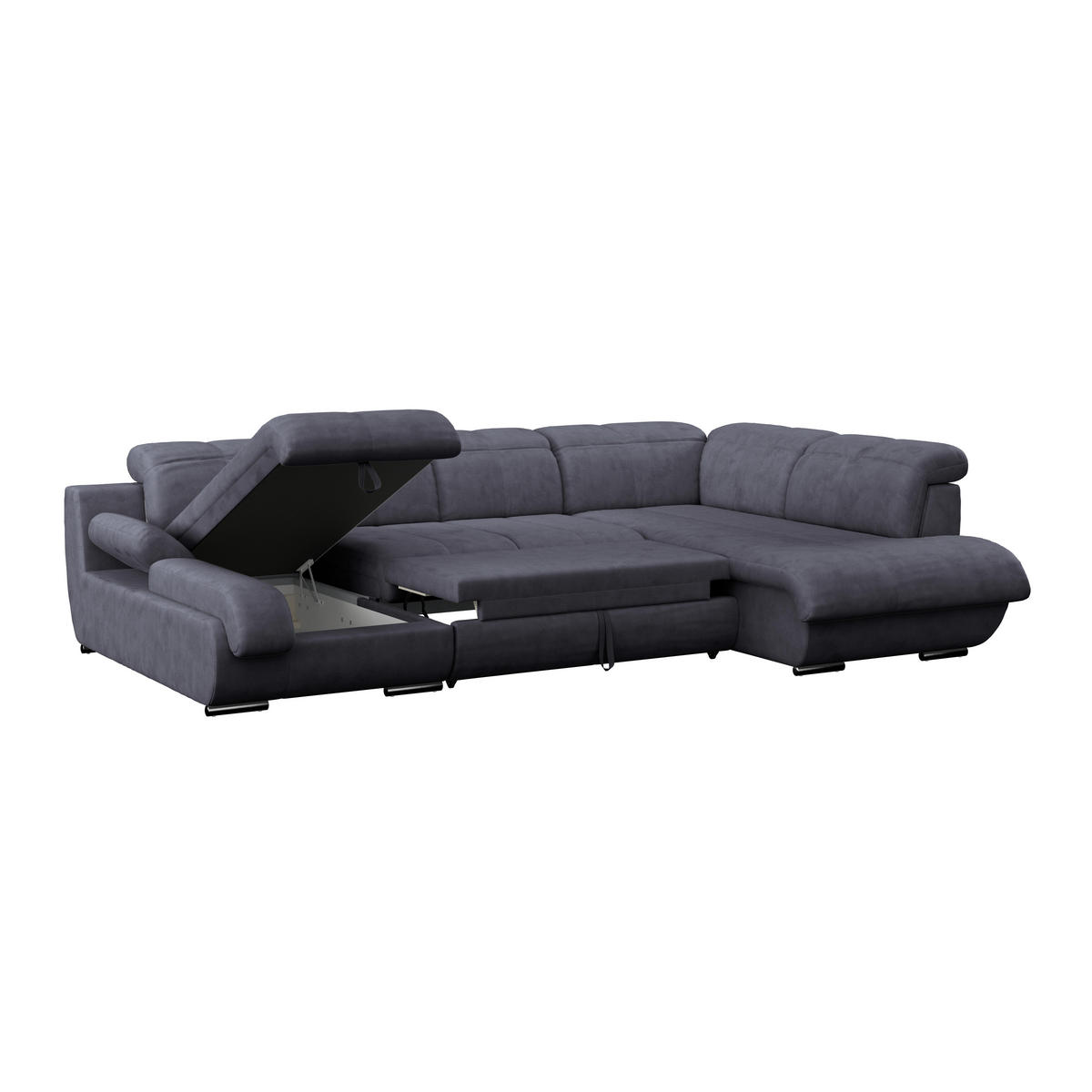WOHNLANDSCHAFT in Mikrofaser Dunkelblau  - Chromfarben/Dunkelgrau, Modern, Textil/Metall (184/345/228cm) - MID.YOU