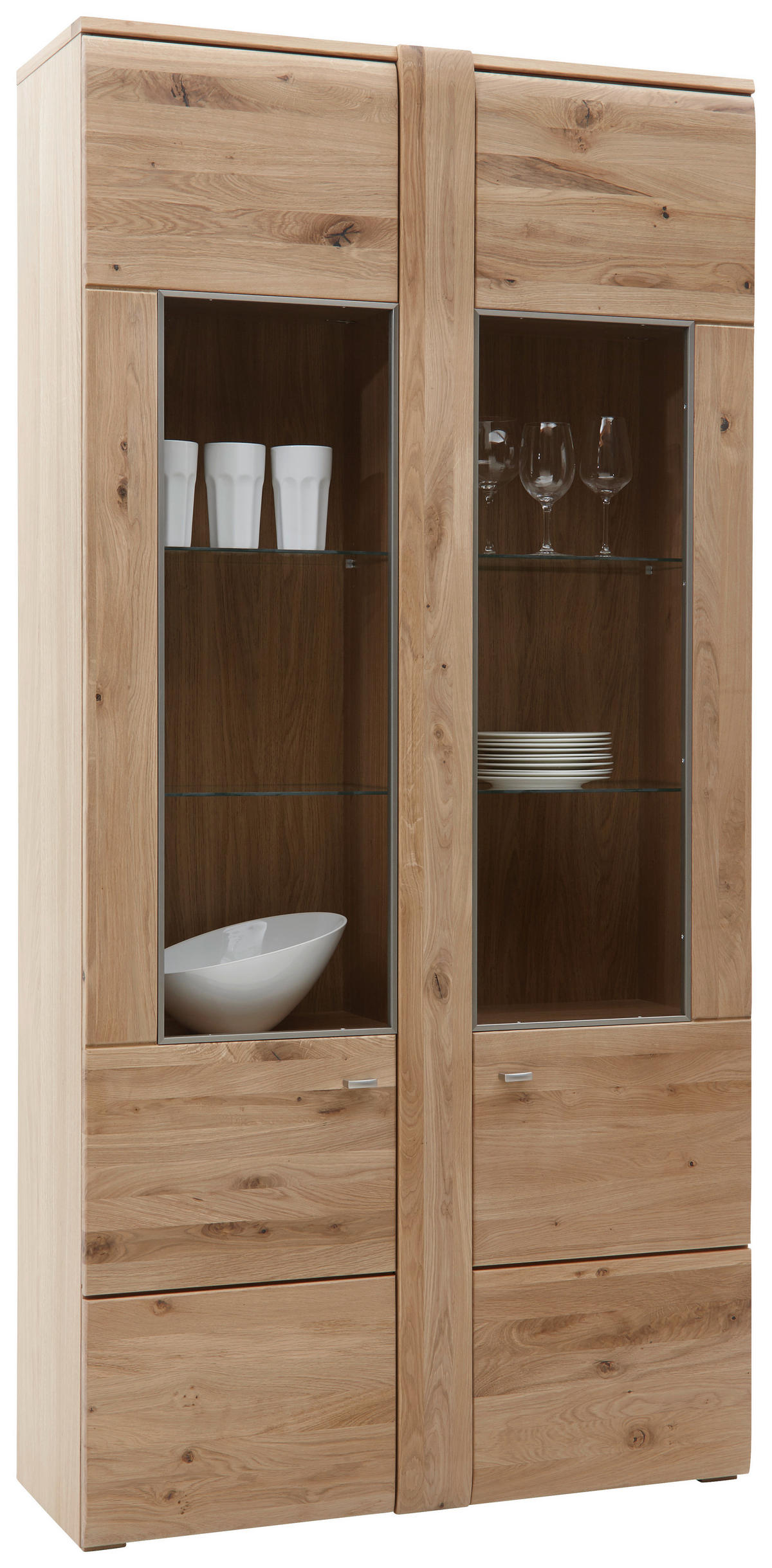 VITRINE  in furniert, massiv Eiche Eichefarben - Eichefarben/Alufarben, KONVENTIONELL, Glas/Holz (101/205,1/37,7cm) - Voleo