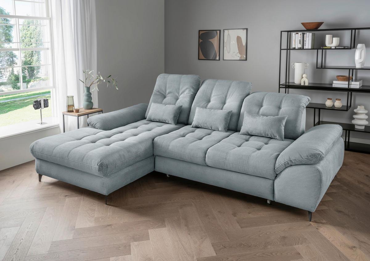 ECKSCHLAFSOFA in Cord Hellblau  - Schwarz/Hellblau, Modern, Textil/Metall (189/273cm) - Livetastic