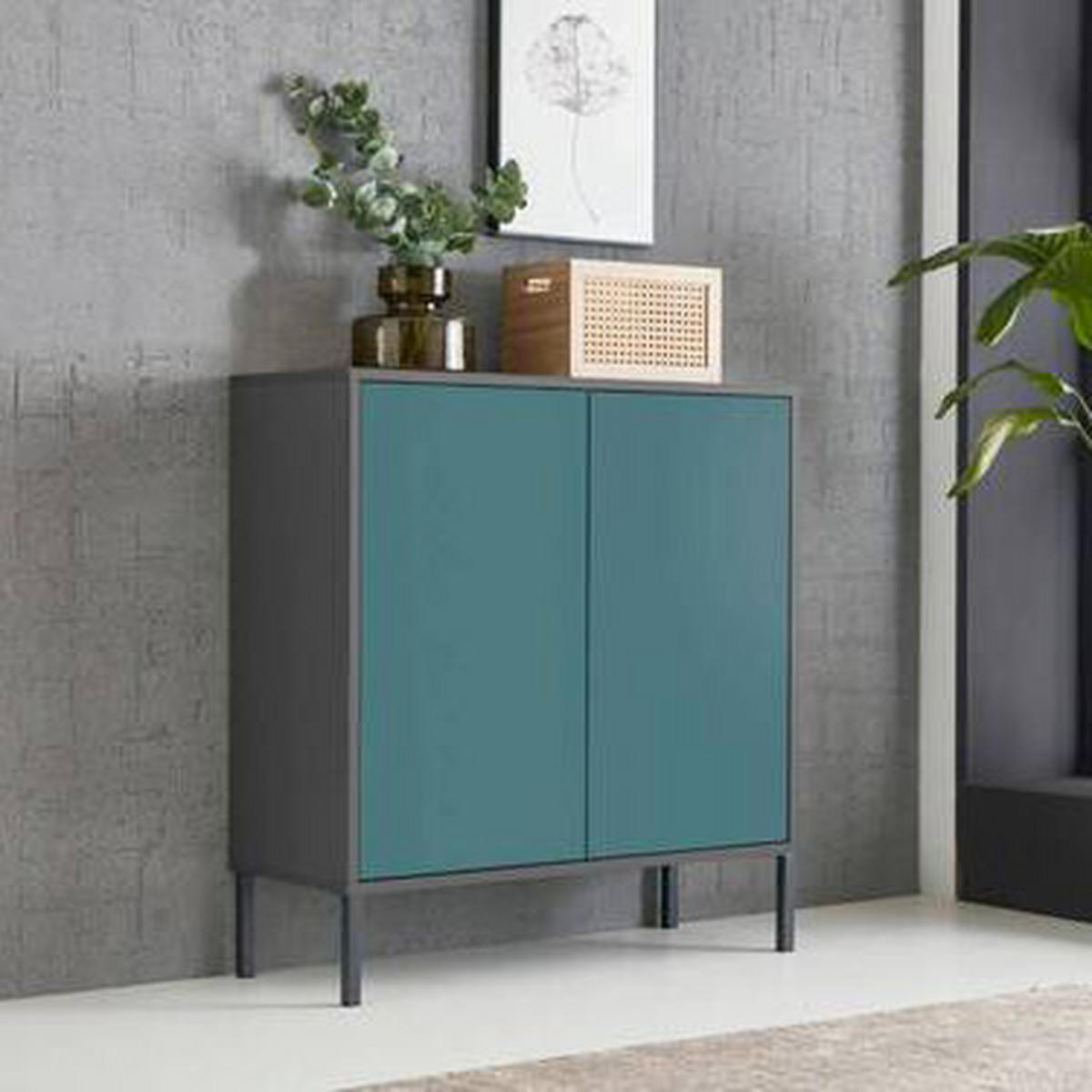 KOMMODE Mailand Typ 4 + MF  in 79/86/33 cm  - Anthrazit/Petrol, MODERN, Holzwerkstoff/Metall (79/86/33cm) - MID.YOU