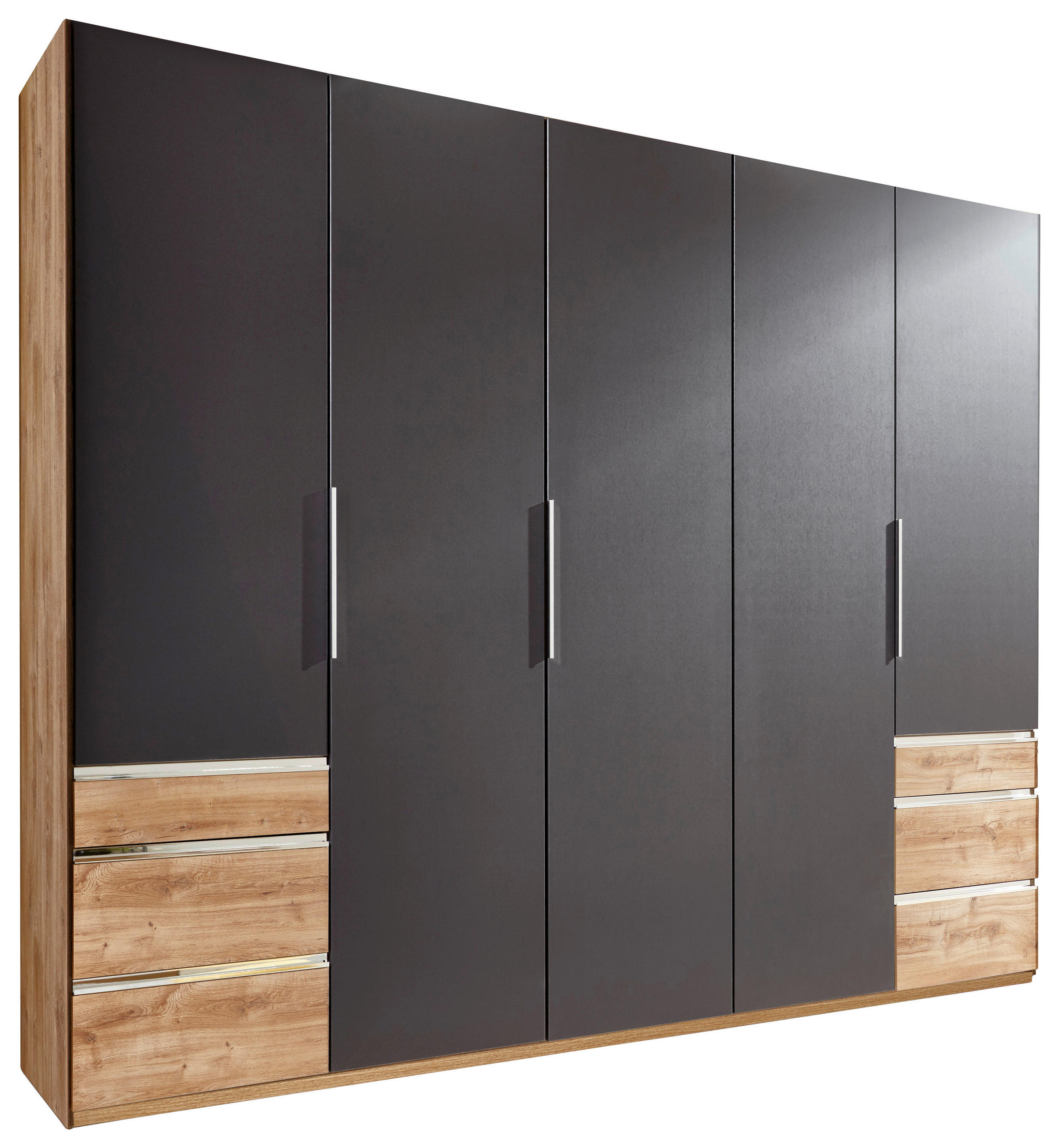 DREHTÜRENSCHRANK 250/216/58 cm 5-türig Graphitfarben, Eichefarben  - Chromfarben/Eichefarben, MODERN, Holzwerkstoff/Kunststoff (250/216/58cm) - MID.YOU