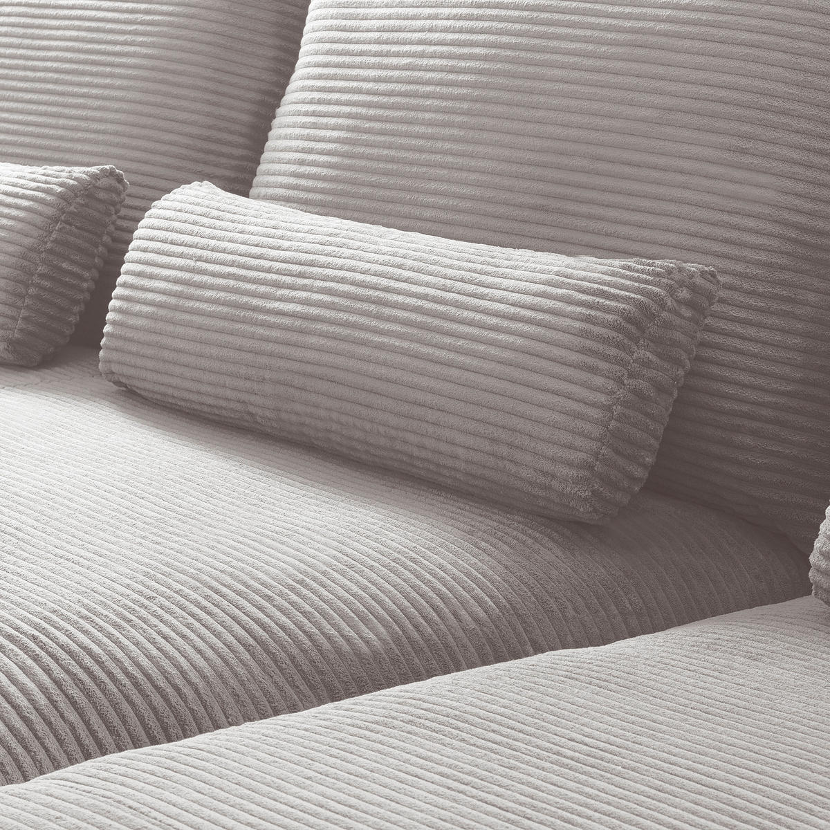 ECKSOFA  in Cord Hellgrau Nierenkissen, Rückenkissen  313/172 cm  - Hellgrau/Schwarz, Design, Textil/Metall (313/172cm) - P & B